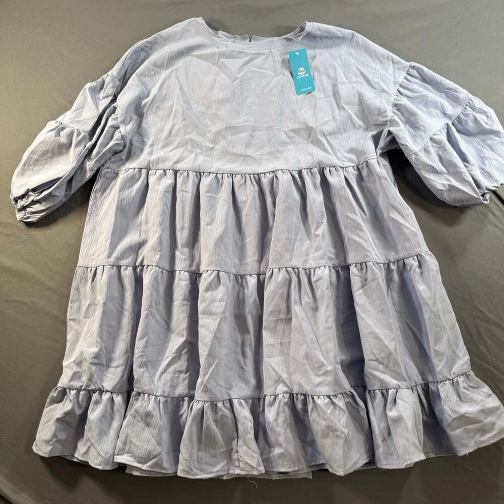 CUPSHE Women’s M Blue Tiered Babydoll Mini Dress Puff Sleeve NWT
